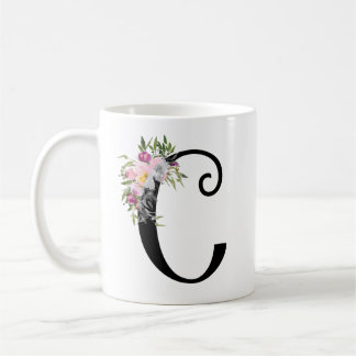Watercolor Floral Letter C, Monogram Art Mug