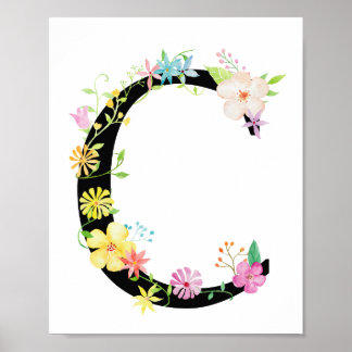 Watercolor Floral Letter C Poster