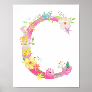 Watercolor Floral Letter C Poster