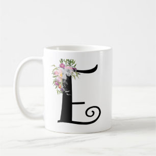 Watercolor Floral Letter E, Monogram Art Mug