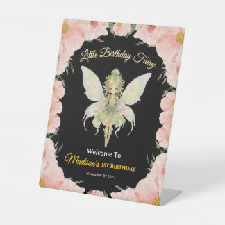 Watercolor Floral Little Fairy Birthday Pedestal Sign