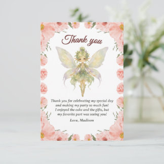 Watercolor Floral Little Fairy Birthday Thank You Card
