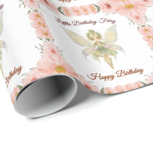 Watercolor Floral Little Fairy Birthday Wrapping Paper