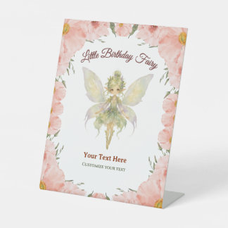 Watercolor Floral Little Fairy Birthday Your Text Pedestal Sign