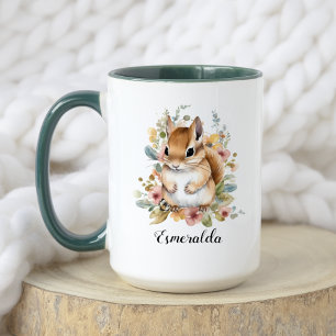 Watercolor Floral Little Rabbit & Little Penguin Mug