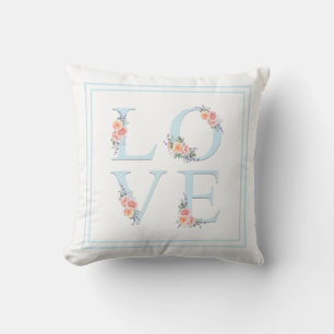 Watercolor Floral Love in Bloom Typography Throw Pillow