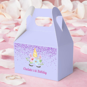 Watercolor Floral Magical Unicorn 1st Birthday Favor Box