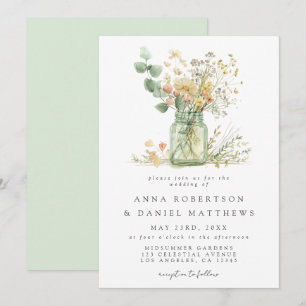 Watercolor Floral Mason Jar Wedding Invitation