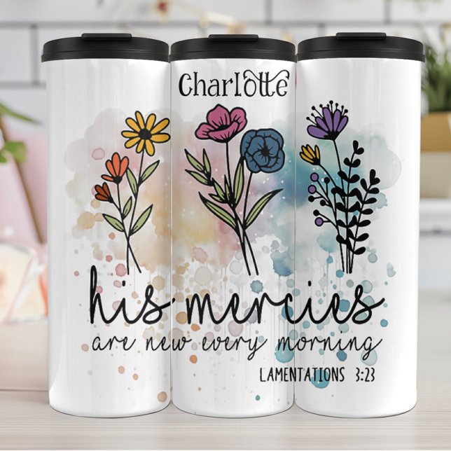Watercolor Floral Mercies Scripture Art Thermal Tumbler (Creator Uploaded)