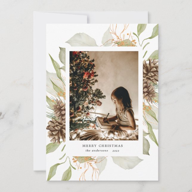 watercolor floral merry christmas photo card (Front)