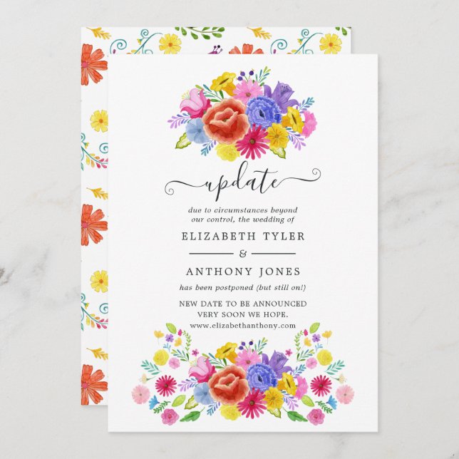 Watercolor Floral Mexican Fiesta Wedding Update Invitation (Front/Back)