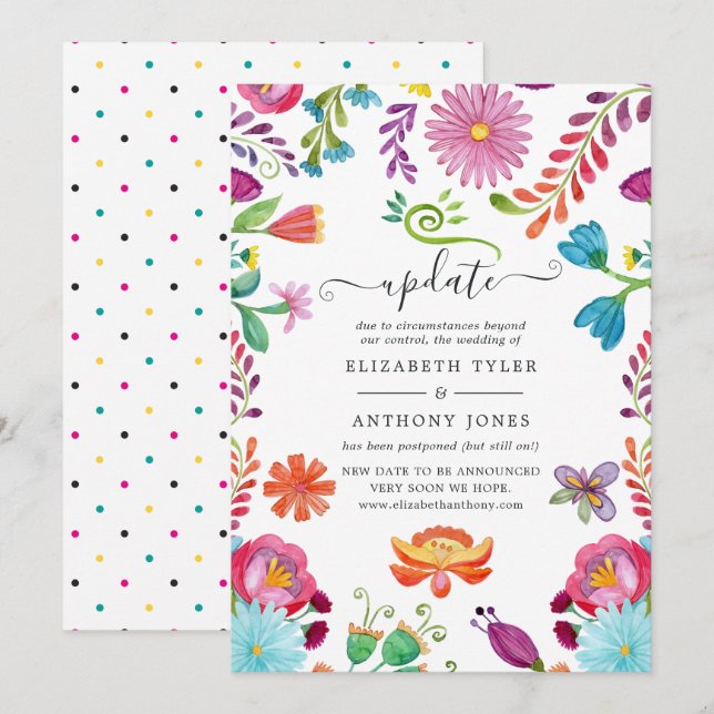 Watercolor Floral Mexican Fiesta Wedding Update Invitation (Front/Back)
