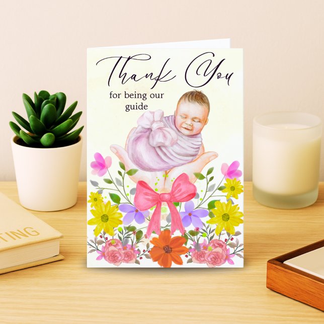 Watercolor Floral Midwife Thank You New Baby Card (Creator Uploaded)