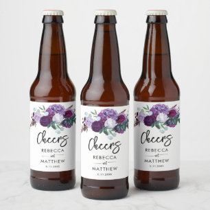 Watercolor Floral Minimalist Script Wedding Beer Bottle Label