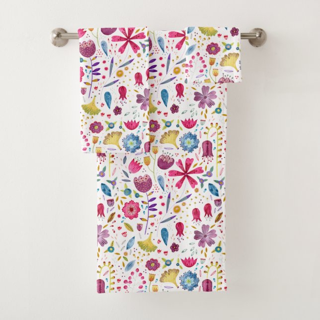 Watercolor Floral Modern Bath Towel Set (Insitu)