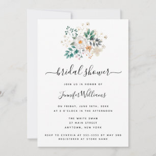 Watercolor Floral Modern Bridal Shower Invitations