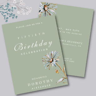 Watercolor Floral Modern Elegant Adult Birthday Invitation