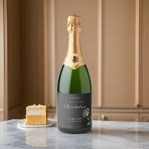 Watercolor Floral Modern Elegant Adult Birthday Sparkling Wine Label