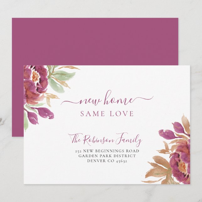 Watercolor floral modern elegant moving announcement (Front/Back)