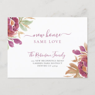 Watercolor floral modern elegant moving announcement postcard