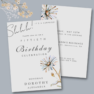Watercolor Floral Modern Elegant Surprise Birthday Invitation