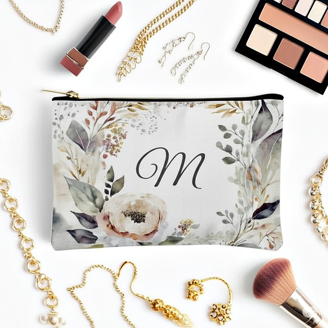 Watercolor floral monogram accessory pouch (Creator Uploaded)