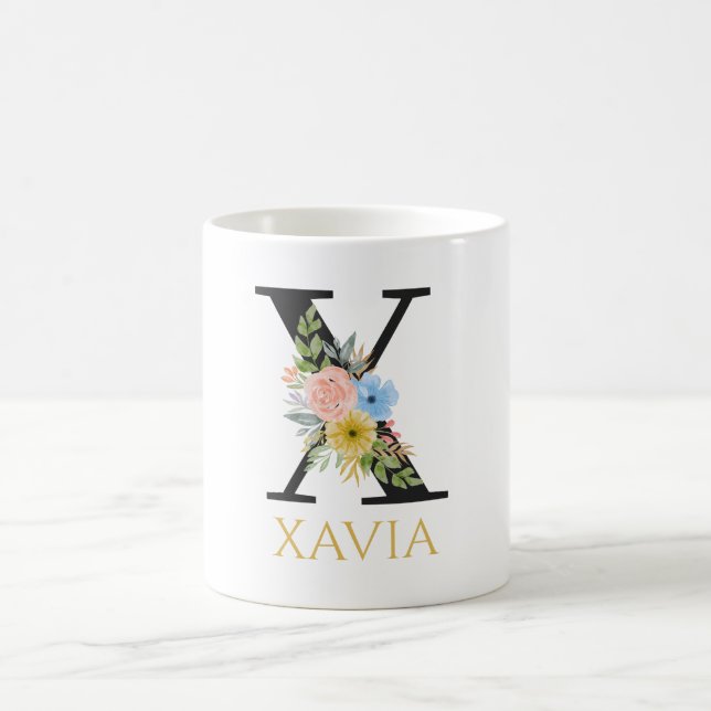 Watercolor Floral Monogram Coffee Mug (Center)