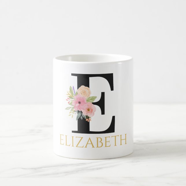 Watercolor Floral Monogram Coffee Mug (Center)