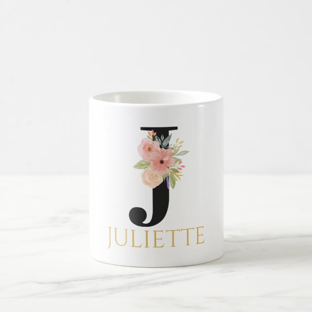 Watercolor Floral Monogram Coffee Mug (Center)