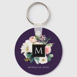 watercolor floral monogram  keychain