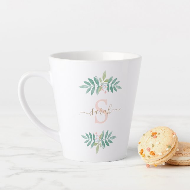 Watercolor Floral Monogram Latte Mug (In Situ)