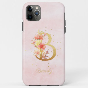 Watercolor Floral Monogram Name Initial B Letter iPhone 11 Pro Max Case