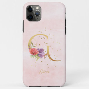 Watercolor Floral Monogram Name Initial G Letter iPhone 11 Pro Max Case