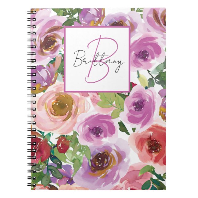 Watercolor Floral Monogram Notebook (Front)
