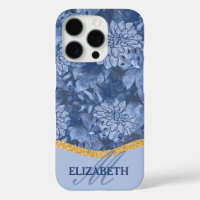 Watercolor Floral Monogram Pattern - Blue on Blue