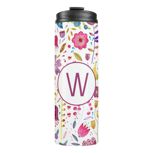 Watercolor Floral Monogram Thermal Tumbler (Front)