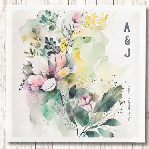 Watercolor Floral Monogram Wedding  Napkin