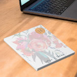 Watercolor floral monogrammed copper circle classy notepad<br><div class="desc">Personal, school (teacher / student) or business trendy hip glamourous notepad with a modern transparent bohemian hand painted red, hot pink and navy blue peony roses and feathers bouquet with metallic look burnt orange copper circle with your monogram / name initials and your text. Personalize it with your letters and...</div>