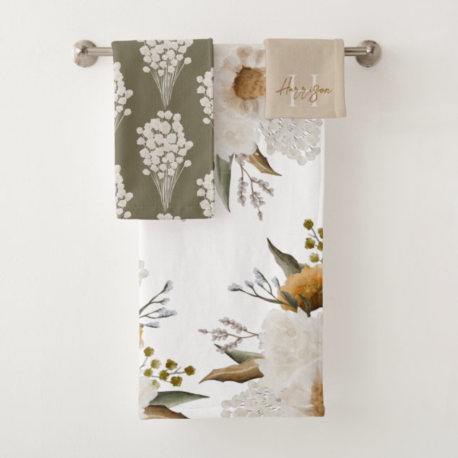 Watercolor Floral Monogrammed Towel Set (Insitu)