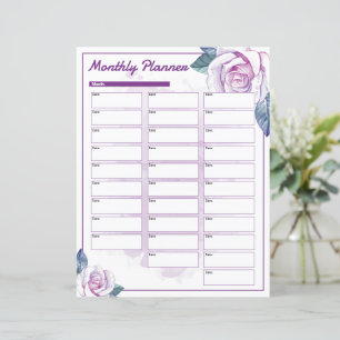 Watercolor Floral Monthly Planner Template 