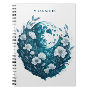 Watercolor Floral Moon Celestial Personalized Notebook