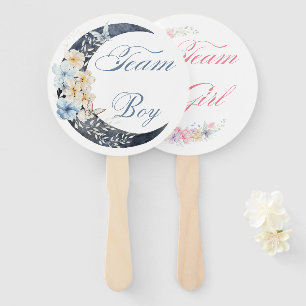 watercolor floral moon gender reveal baby shower hand fan