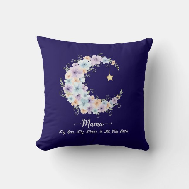 Watercolor Floral Moon Mama Throw Pillow (Front)