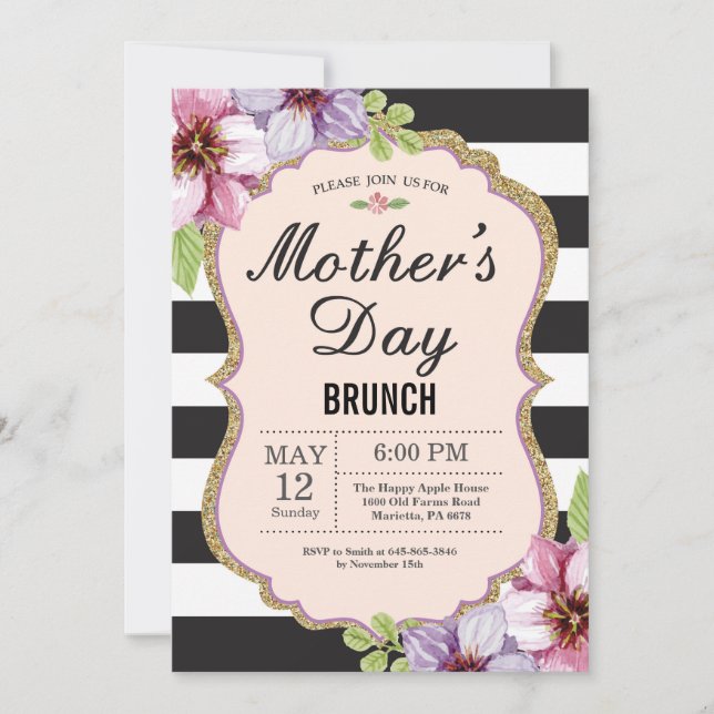 Watercolor Floral Mothers Day Brunch Invitation (Front)