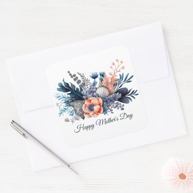 Watercolor Floral Mother's Day  Square Sticker (Envelope)