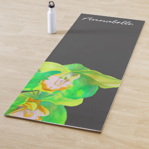 Watercolor floral name orchid energetic art yoga mat