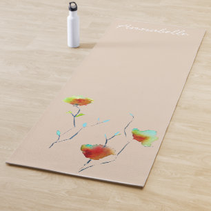 Watercolor floral name vibrant energetic art yoga mat