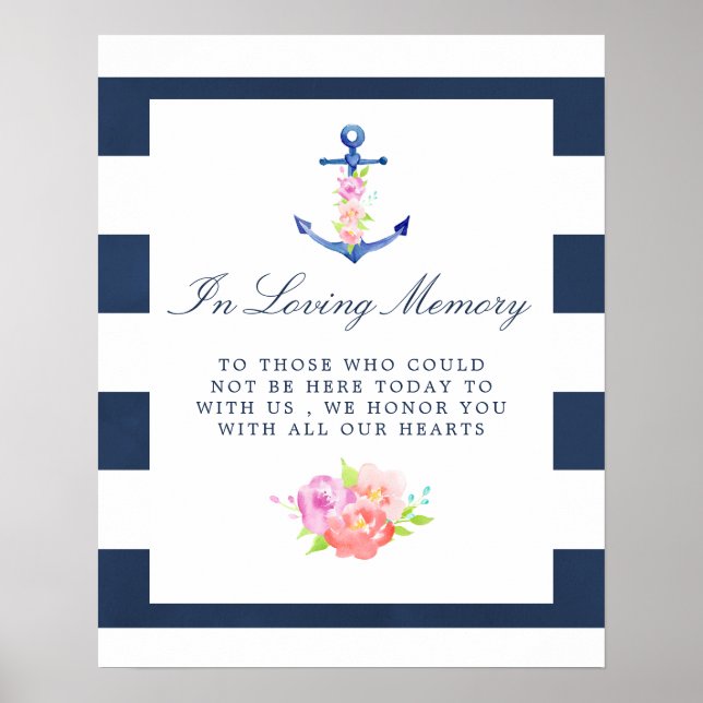 Watercolor Floral Nautical Wedding Memorial Sign (Front)