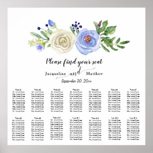 Watercolor Floral Navy Blue n White Seating Chart