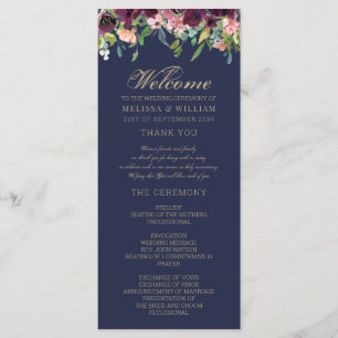 Watercolor Floral Navy Wedding Program